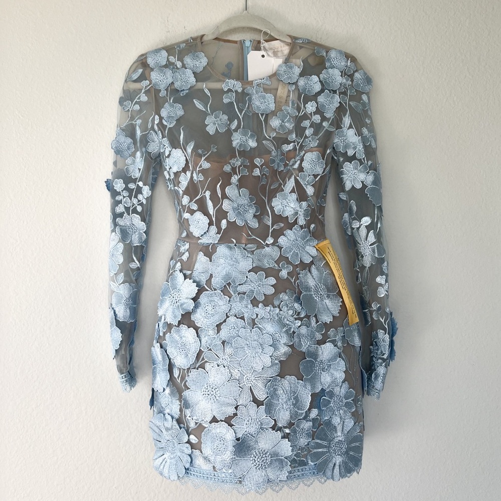 BRONX AND BANCO Bouquet Maraya Long Sleeve Mini Dress IN Light Blue